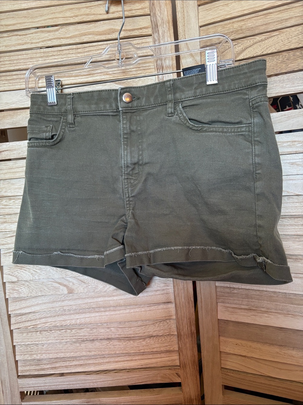 H&M Olive Green Denim-Style Women's Shorts 8